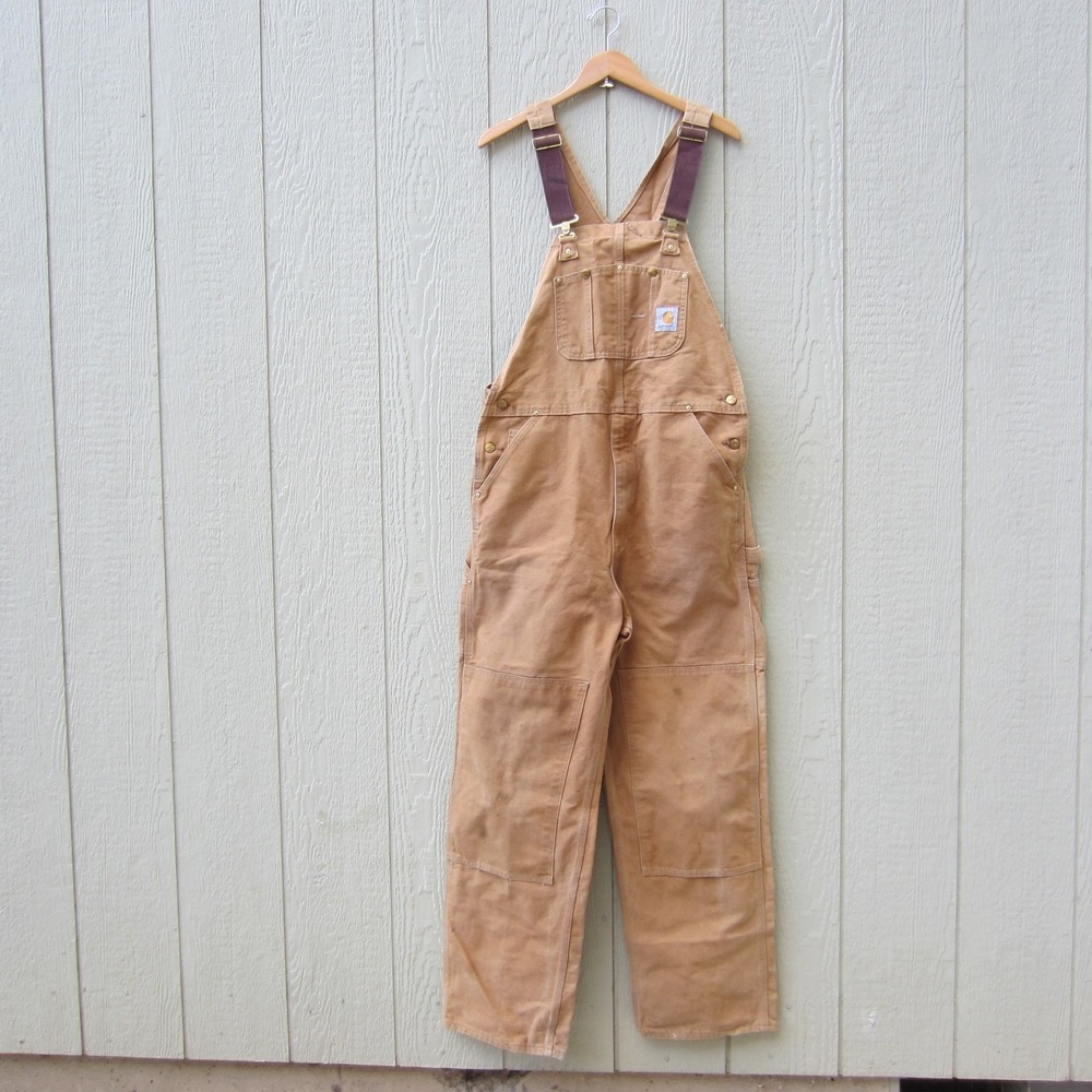 Carhartt Bib Overalls Mens Size 40x32? Yellow Brown Workwear Utility Pouch comfy